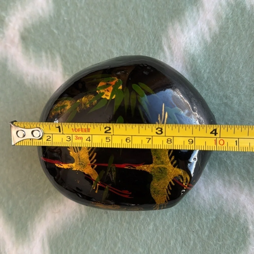Handcrafted Black Stone with Golden Cranes and bamboo leaves